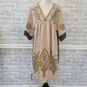 Oversized Embroidered Harvest Autumn Midi Dress NEW Sunflower Corn Fall Boho S